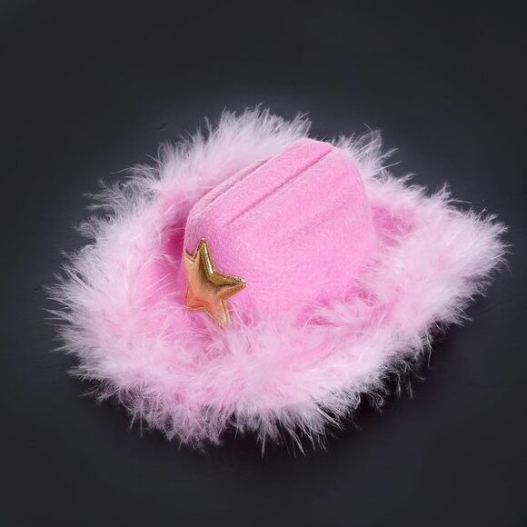 Small Dog Cowboy Hat Pink with Feather Pet Party Costume for Cats and Dogs - Picture 1 of 7